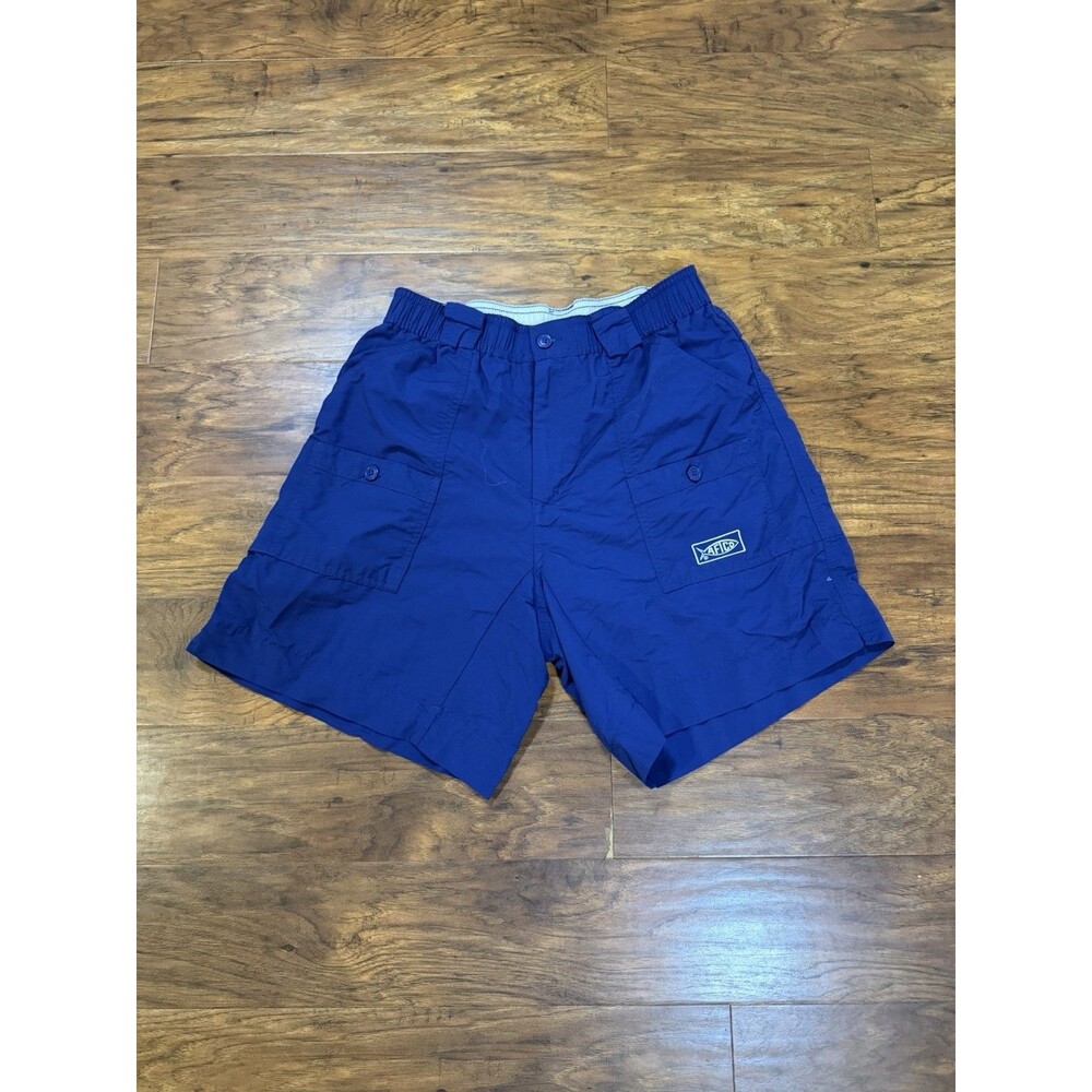 AFTCO Men's 32 Blue Original Fishing Shorts Outdoor Logo Performance 100% Nylon